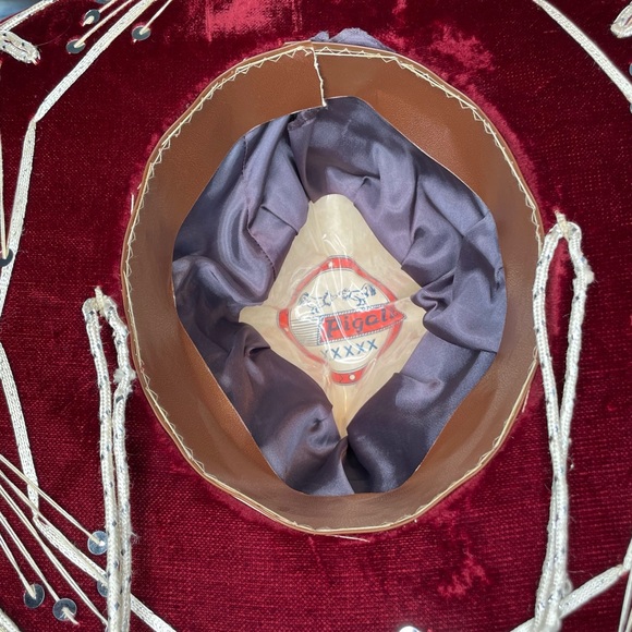 PIGALLE Mariachi Sombrero Maroon Velvet Silver Sequins Adult Large - Picture 11 of 14